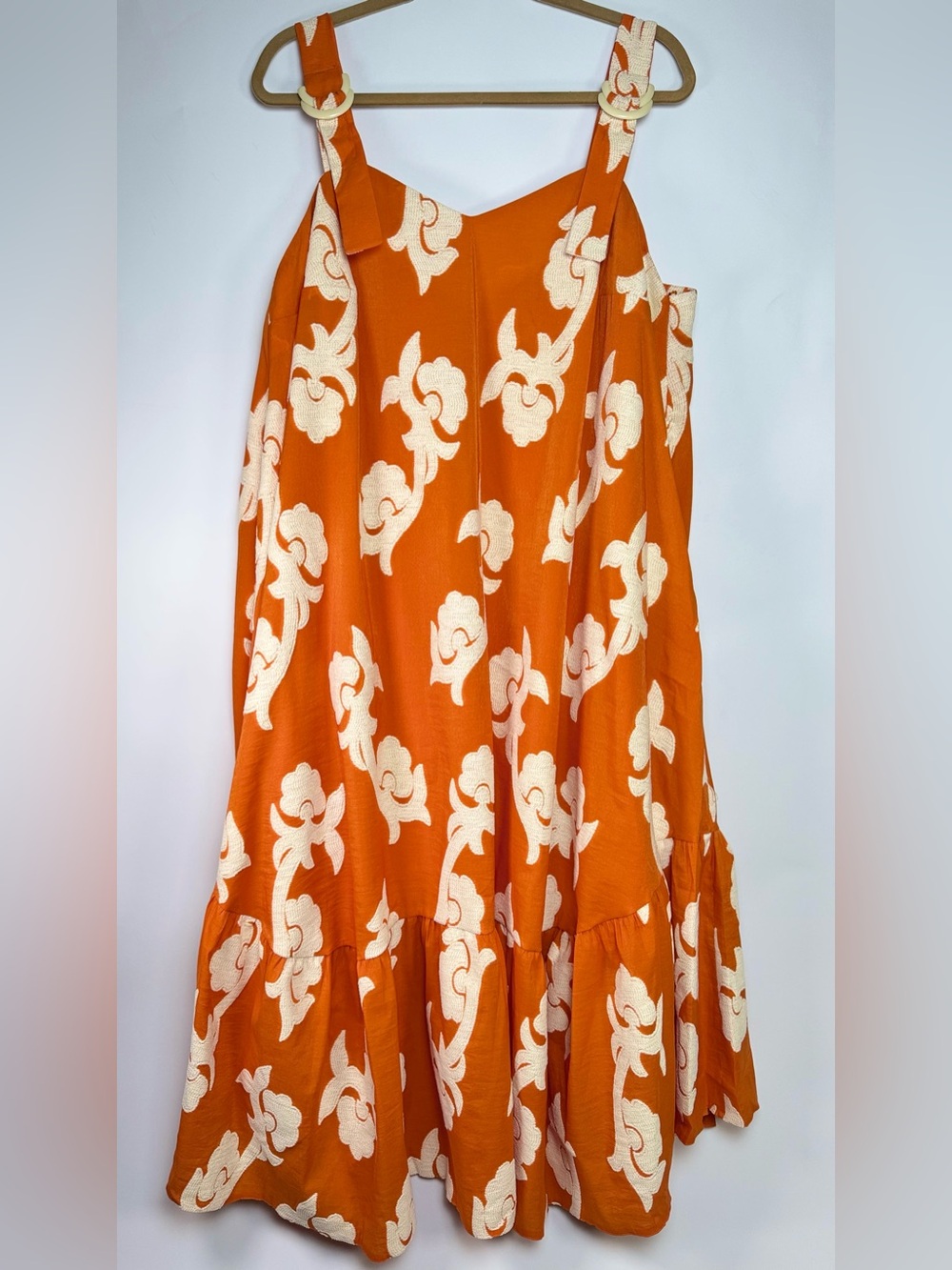 Orange Floral A-Line Maxi Skirt with Cream Print